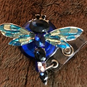 3/$66 Blue rhinestone enamel dragonfly badge reel